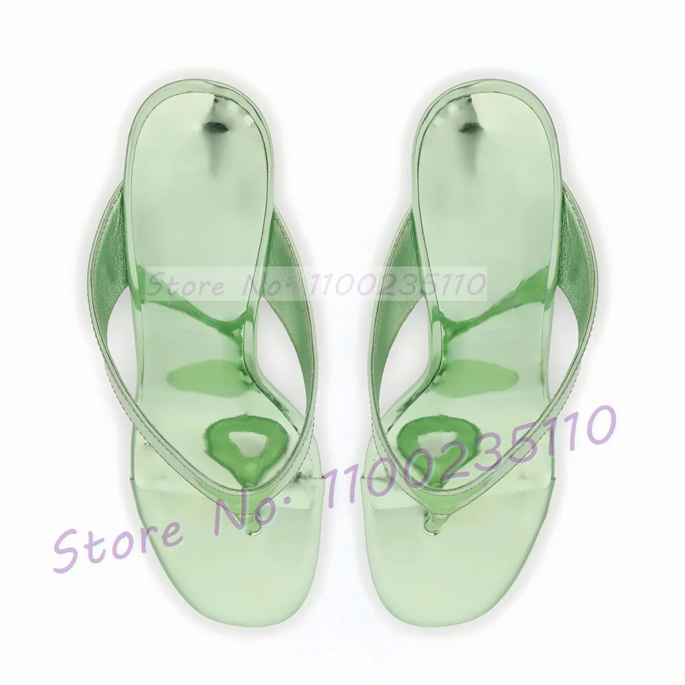 Glossy Patent Leather Thong Mules With Wedge Heel For Women