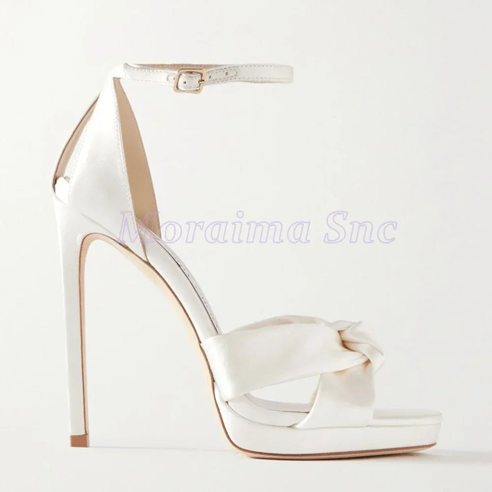 Satin Knot Platform Sandals With Ankle Strap For Women