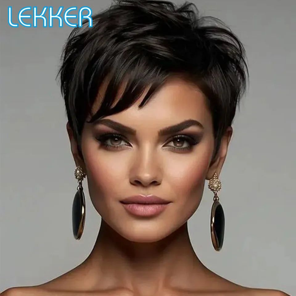 Short Pixie Cut Brazilian Remy Human Hair Wig for Women