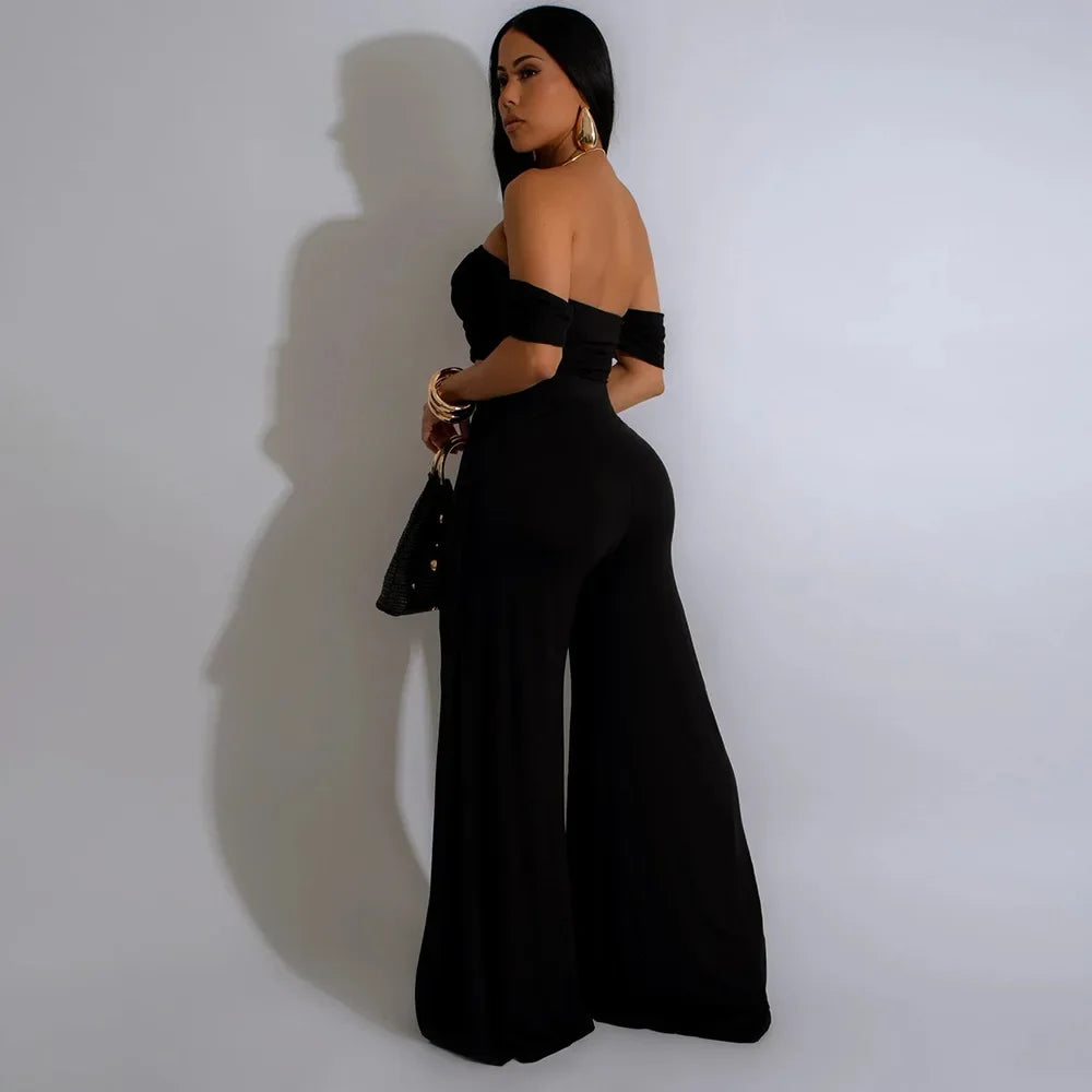 Ruched Slash Neck Top and Wide Leg Pants Set for Women