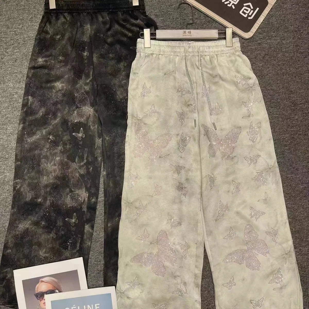 Sparkling Sequin Satin Wide Leg Casual Pants for Women