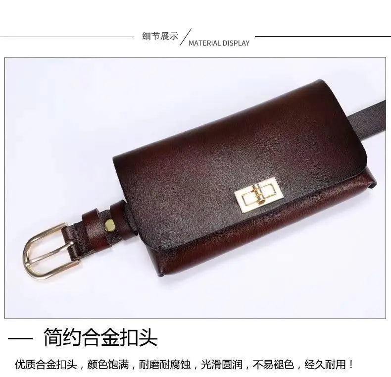 Adjustable Leather Waist Belt Bag With Phone Pocket for Women