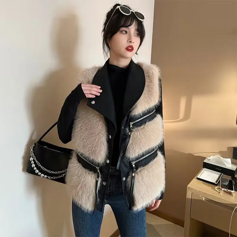 Fur Coat Women's Vest Short Clothing Autumn Winter Patchwork Slim Fashion Versatile