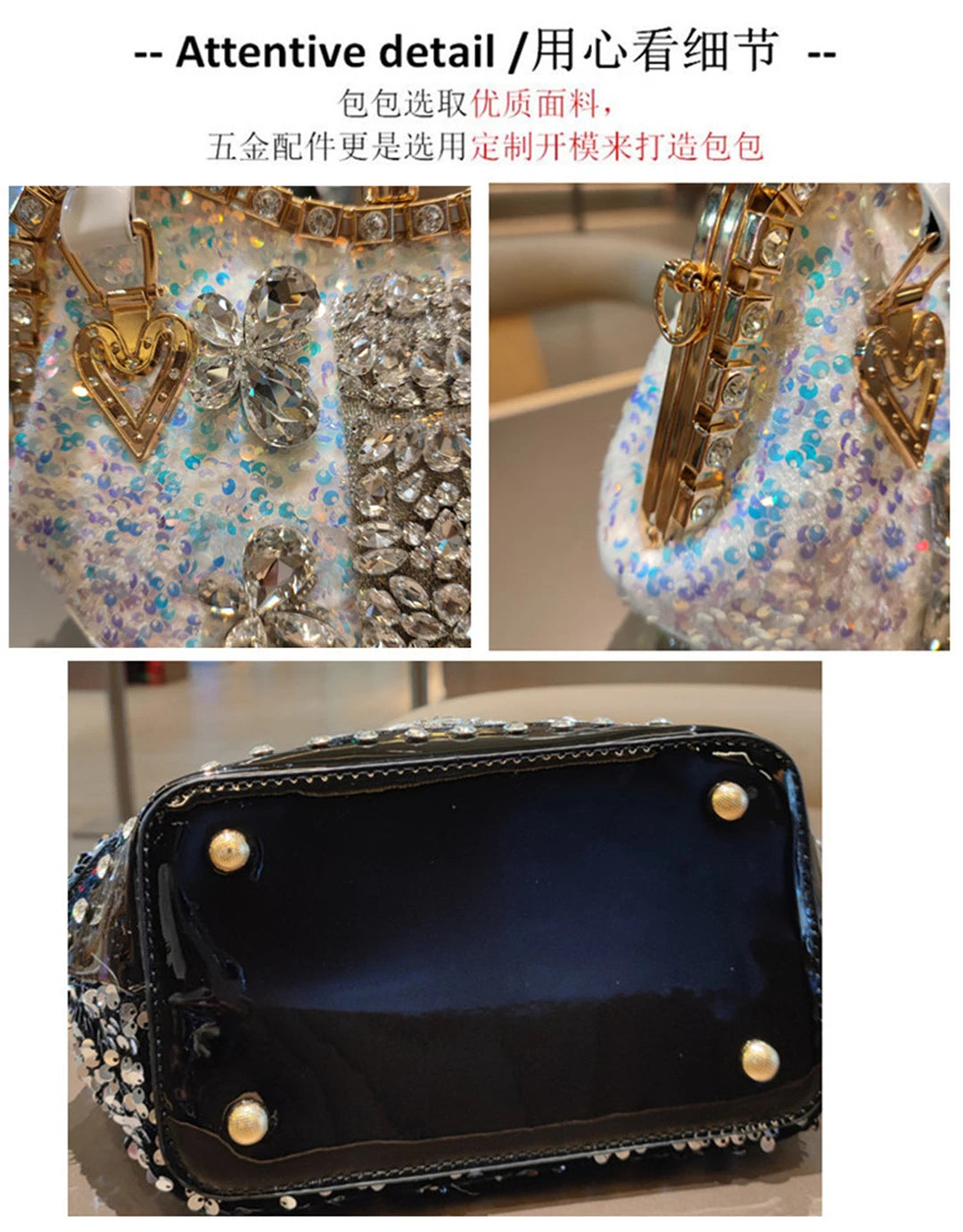 Crystal Sequin One Shoulder Crossbody Handbag for Women