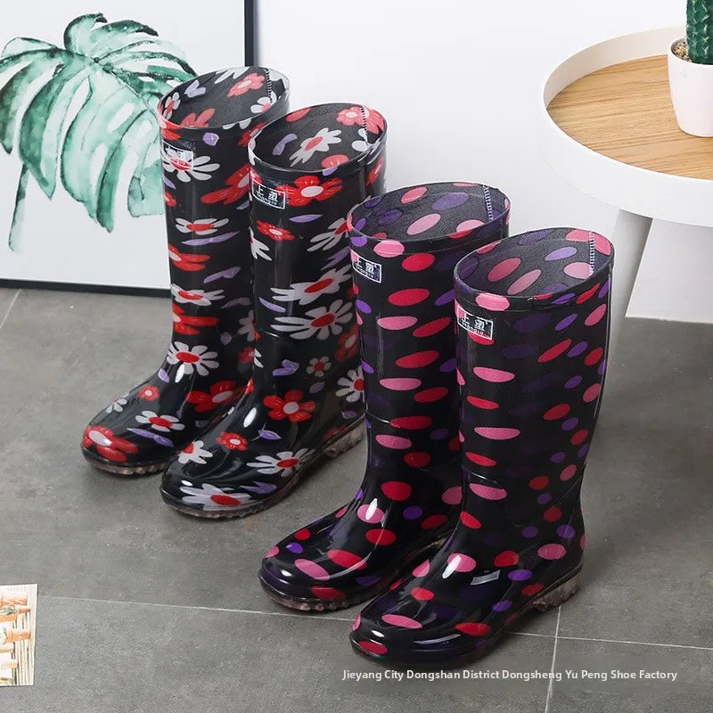 Floral Printed Anti Slip Comfortable Rain Boots For Women