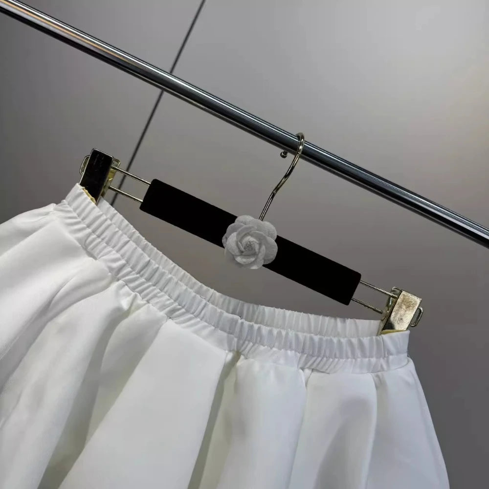 VGH Hotsweet Flower Bud Skirt for Women Spliced Elastic Pleated Slimming Solid Summer Fashion Short Skirts Female Clothing New
