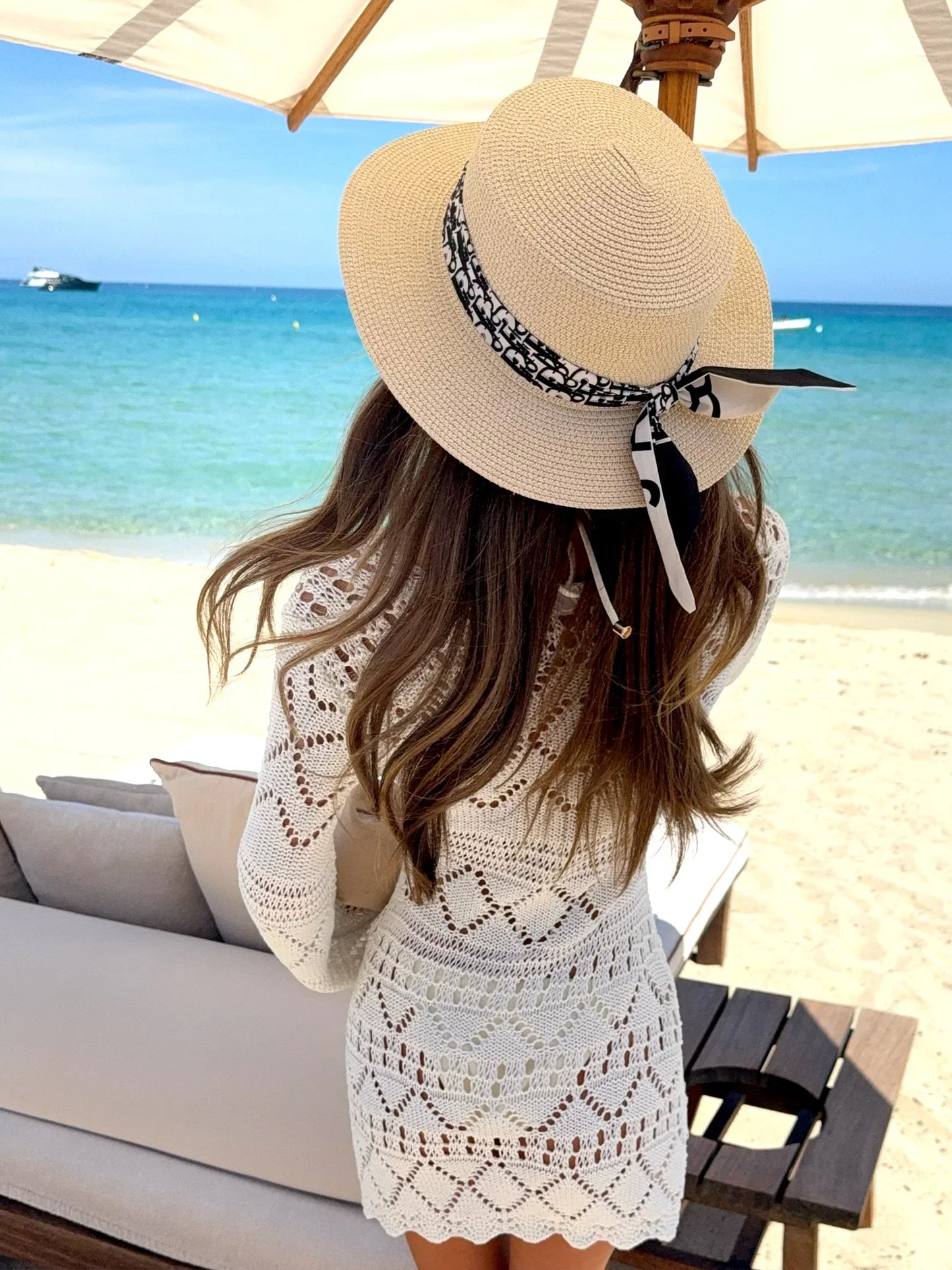 Sexy Knit Hollow Out V Neck White Slim Ruffled Edge Long Sleeve Beach Mini Dress 2025 New Women Vacation Swimsuit Cover Up K241