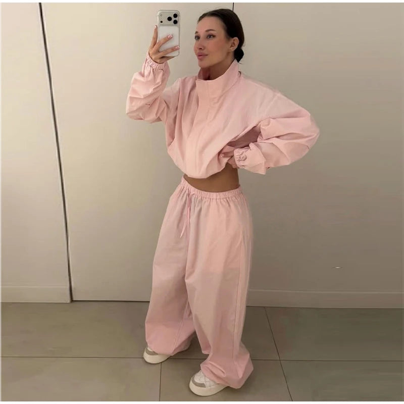 Ruffle Hem Jacket and Jogger Pants Two Piece Set for Women