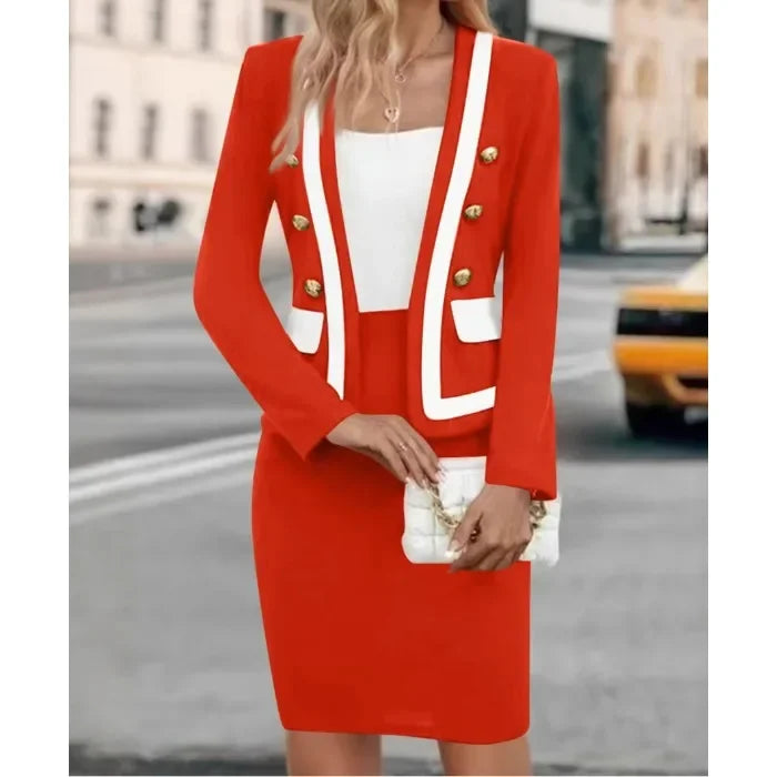 2 Piece Sets Womens Outifits Elegant Office Lady Jacket Button Blazers Coats & Casual High Waist Y2k Skirt Suit 2025 Fall New
