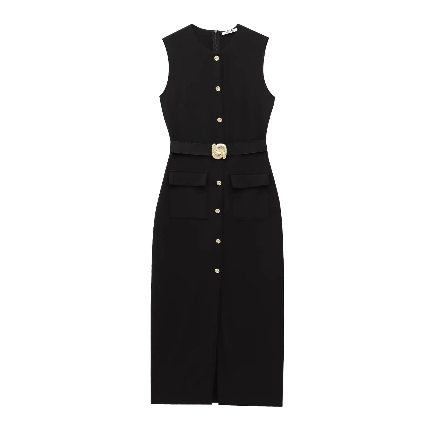 Sleek Belted Round Neck Classic Office Suit Set for Women