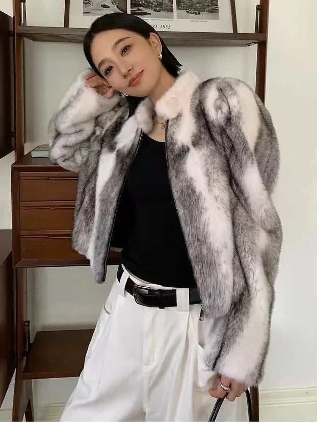 Faux Mink Fur Coat for Women,Short Jackets,O-Neck Overcoat,Female Clothes,High-Quality，England Style,Autumn,Winter,New