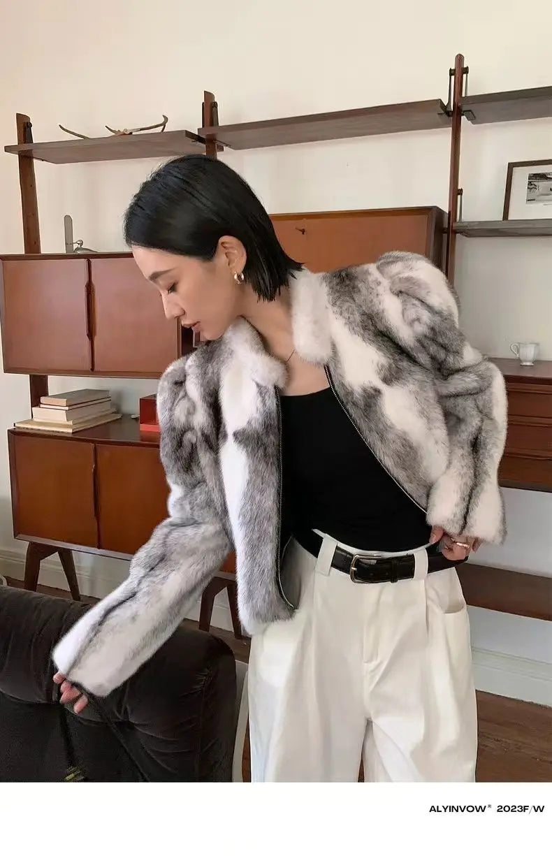 Faux Mink Fur Coat for Women,Short Jackets,O-Neck Overcoat,Female Clothes,High-Quality，England Style,Autumn,Winter,New
