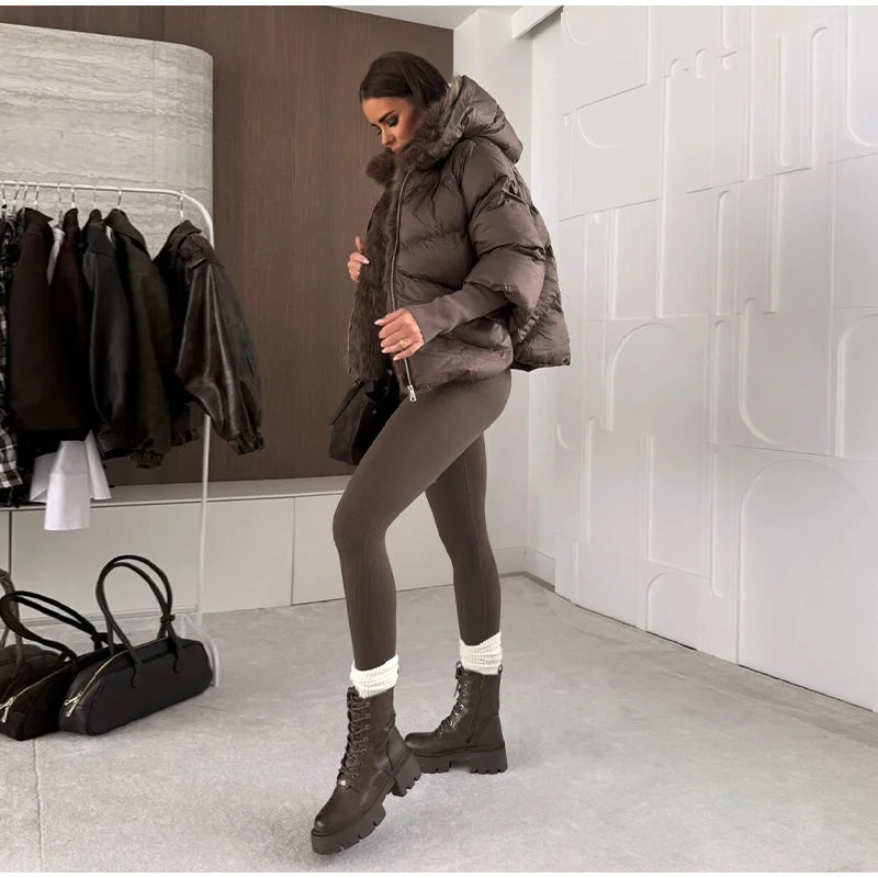 Vintage Women's Fur Coat Elegant Furs Collar Puffer Thicken Full Sleeve Jacket With Furs Female 2025 Autumn Winter Woman Coats