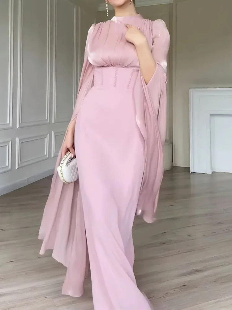 Elegant Satin Split Sleeve Evening Dress for Women