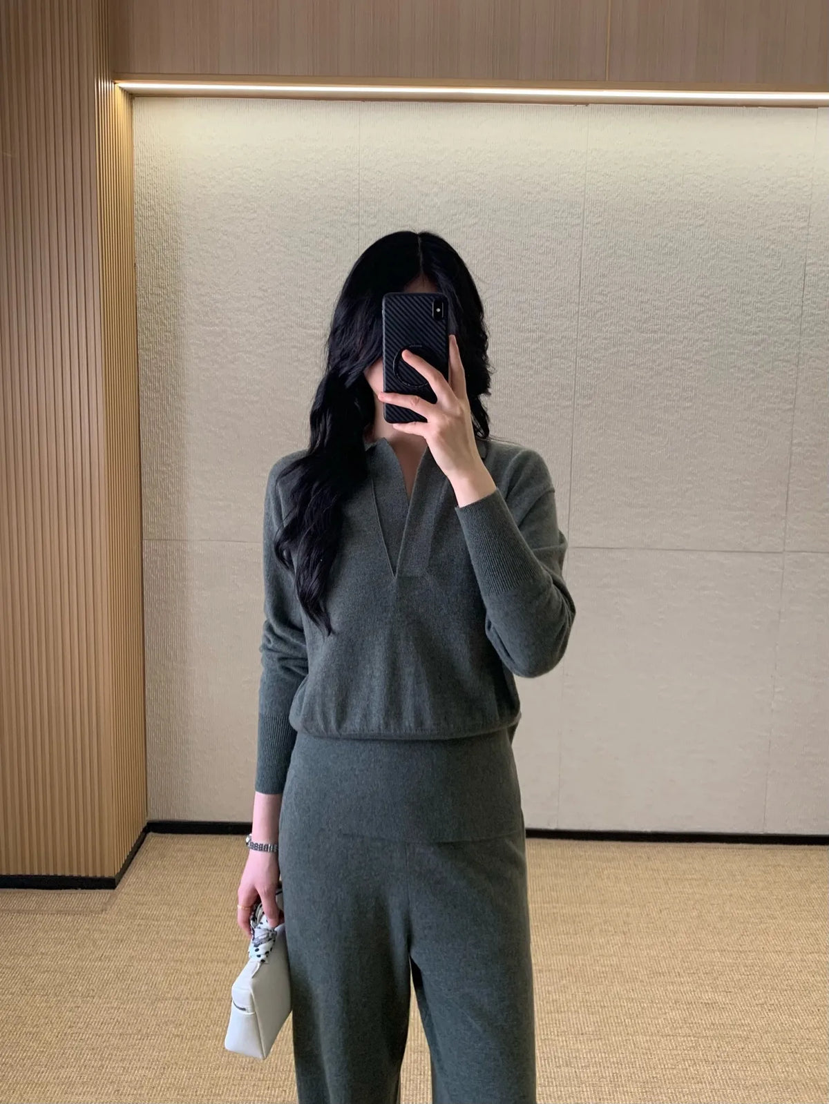 Minimalist Cashmere Knit Top And Pants Set for Women