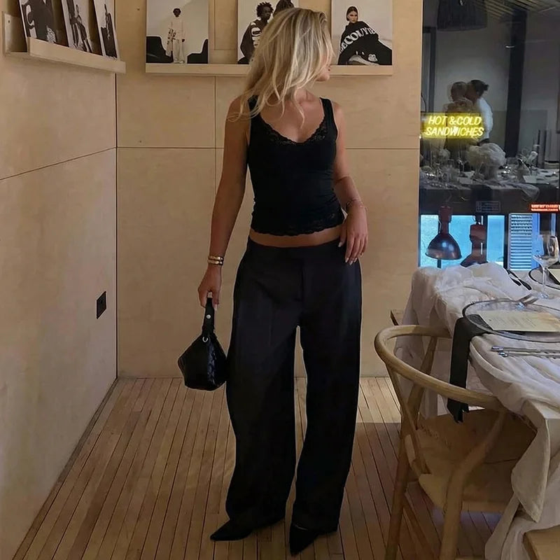 Square Collar Backless Lace Knit Tank Top for Women