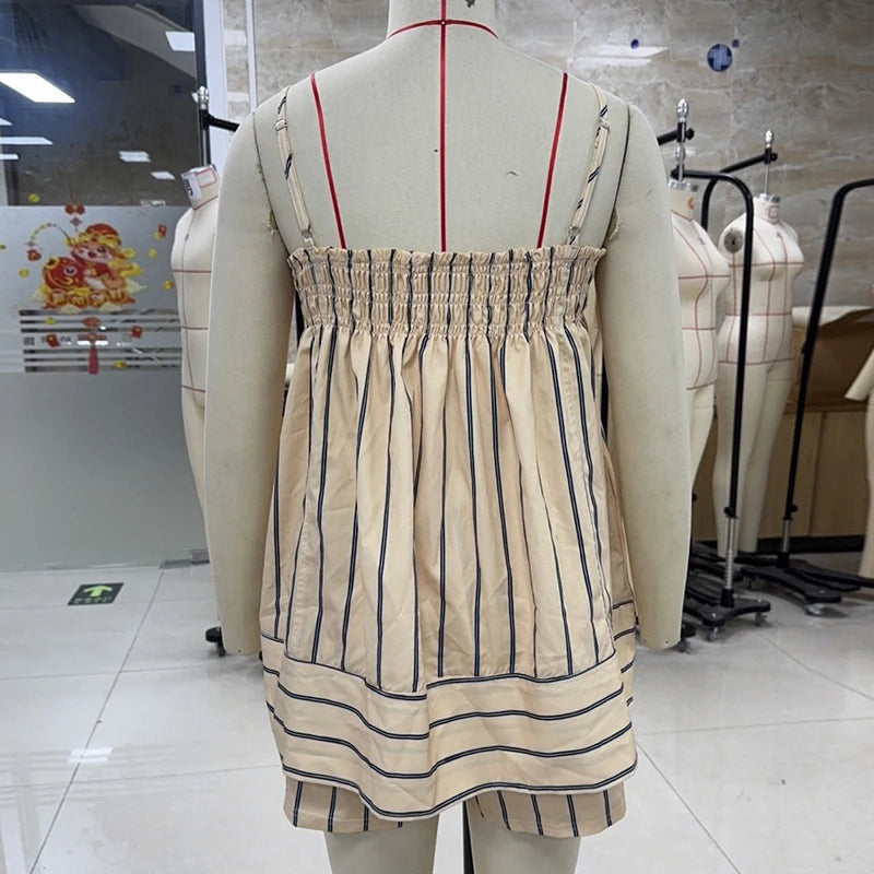 Striped Peplum Cami Top Two Piece Lounge Set for Women