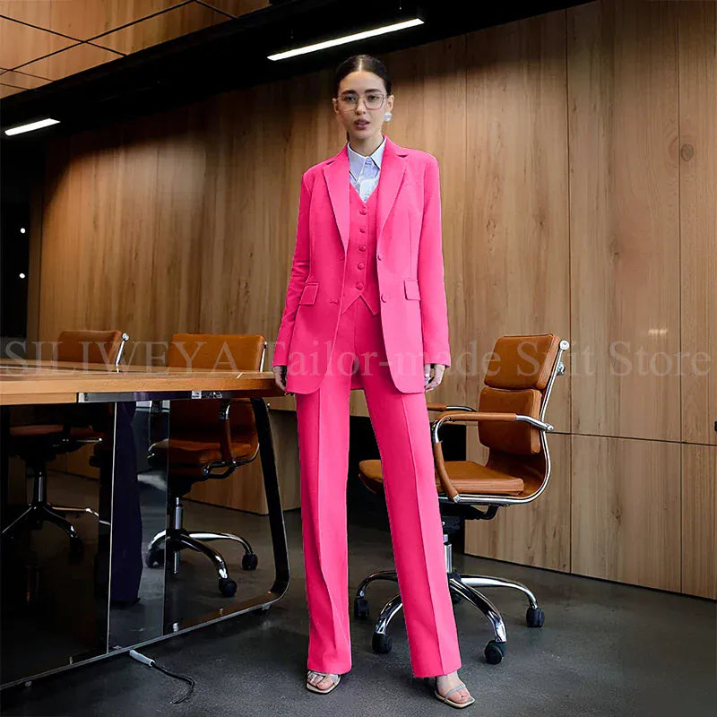 Luxury Purple Blue Women's Kit Suits 3 Piece Jacket Pants Vest Notch Lapel Female Clothing Slim Fit Smart Office Lady's Sets