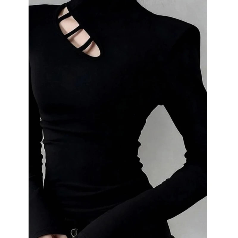 Long Sleeve Turtleneck Hollow Out Pullover For Women