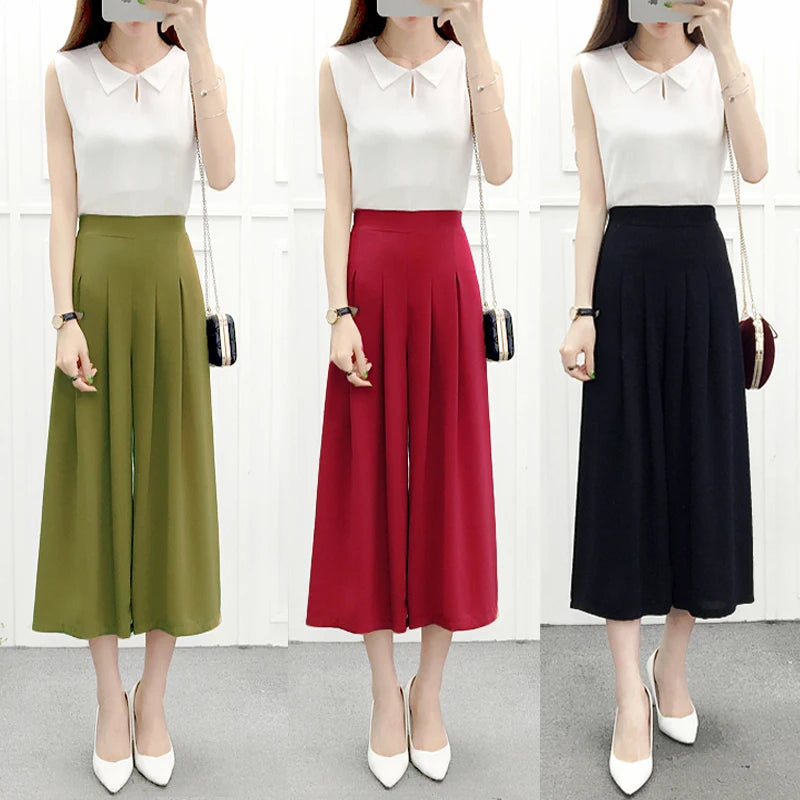 High Waist Pleated Wide Leg Cotton Linen Pants For Women