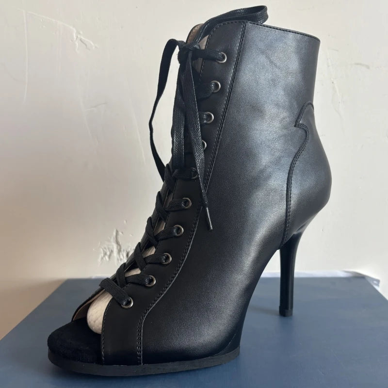 Peep Toe High Heel Zipper Ankle Boots
