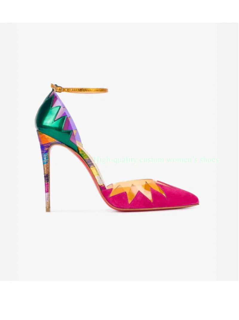 Rainbow Velvet Pointed Toe Stiletto Sandals For Women