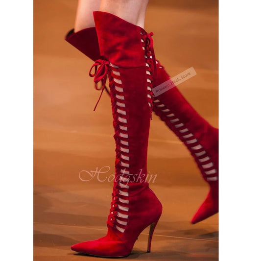 Velvet Strap Over The Knee Boots