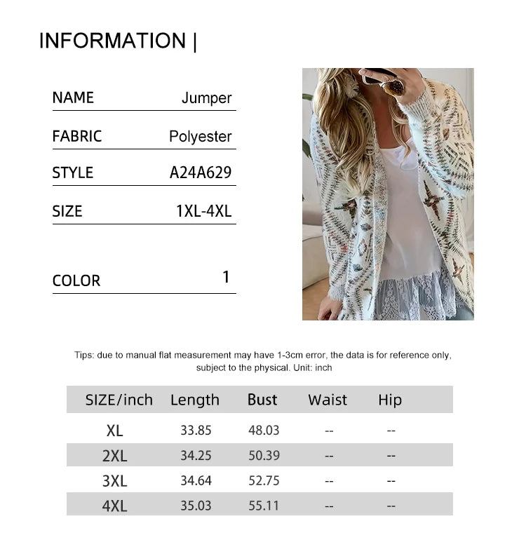 Plus Size Women's Casual Cardigan Irregular Pattern Loose Long Sleeve Knitted Sweater Spring Best Choice
