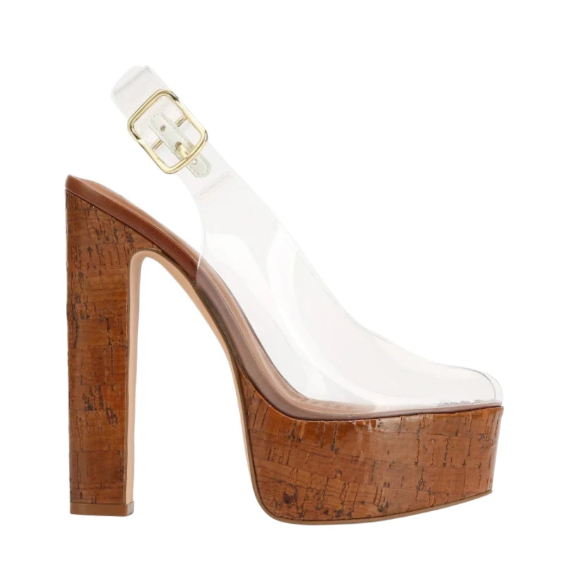 Clear Pvc Platform Slingback Peep Toe Sandals for Women