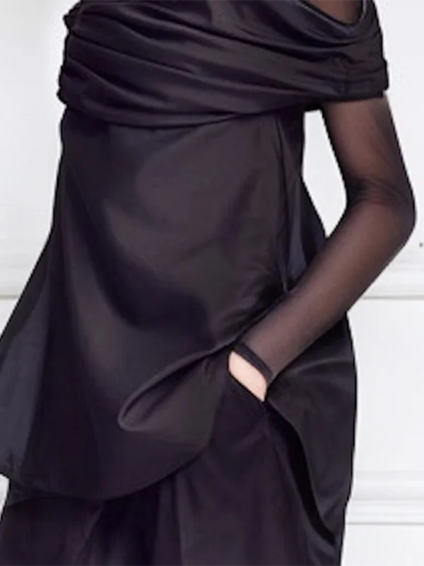 Beautyblue False Two Long Sleeves Tops Women Clothing 2025 New Spring See-Through Round-Neck Slimming Skinny T-Shirts Black Tee
