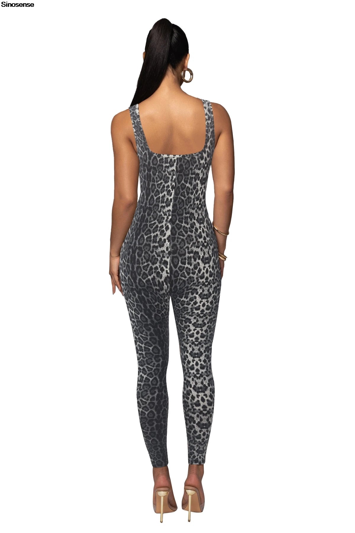Leopard Print Sleeveless Bodycon Jumpsuit for Women