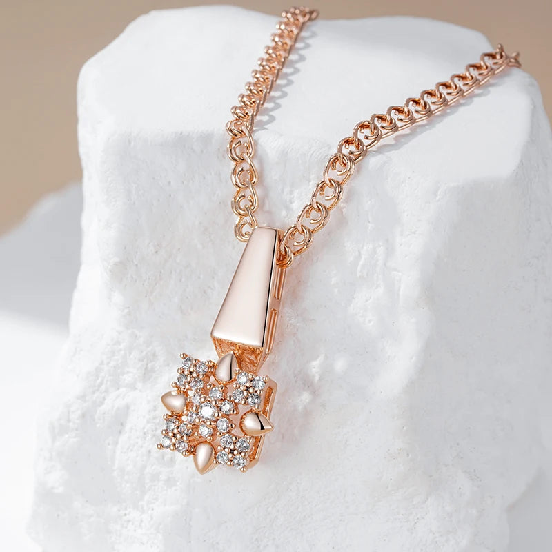 Rose Gold Crystal Flower Drop Earrings