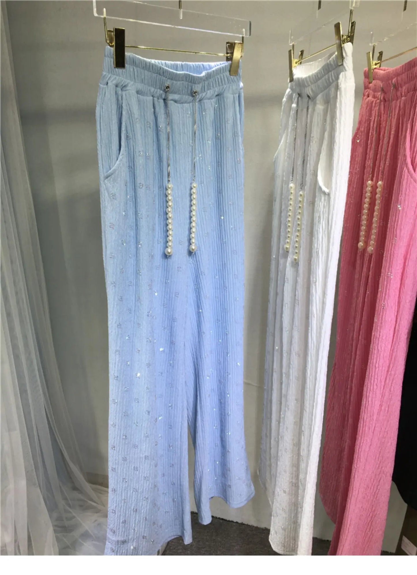 Pink Silk-Feel Wide Leg Pants