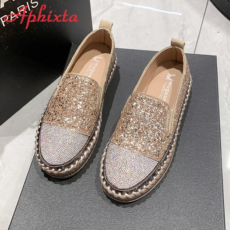 Soft Faux Leather Sequined Platform Loafers For Women