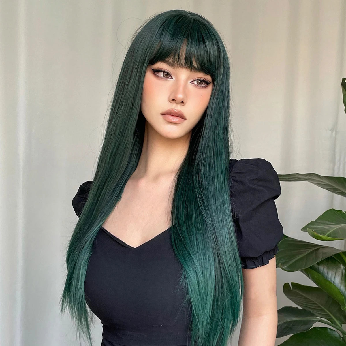 Long Straight Heat Resistant Synthetic Wig With Bangs for Women