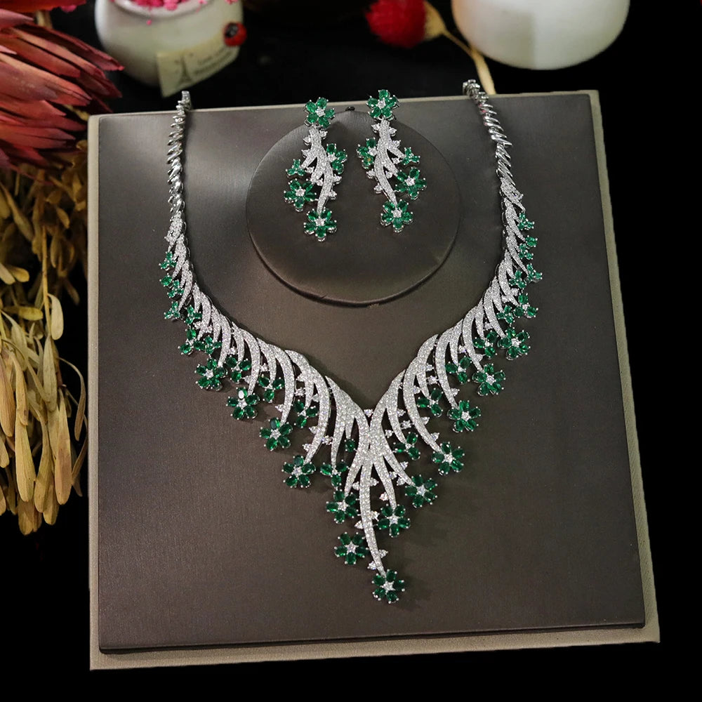 Elegant Floral Crystal Necklace and Earring Set for Women