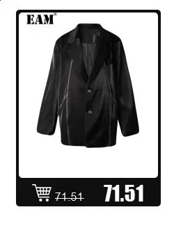 [EAM] Women Blue Pleated Hem Long Big Size Blouse New Stand Collar Long Sleeve Shirt Fashion Tide Spring Autumn 2025 1DH5707