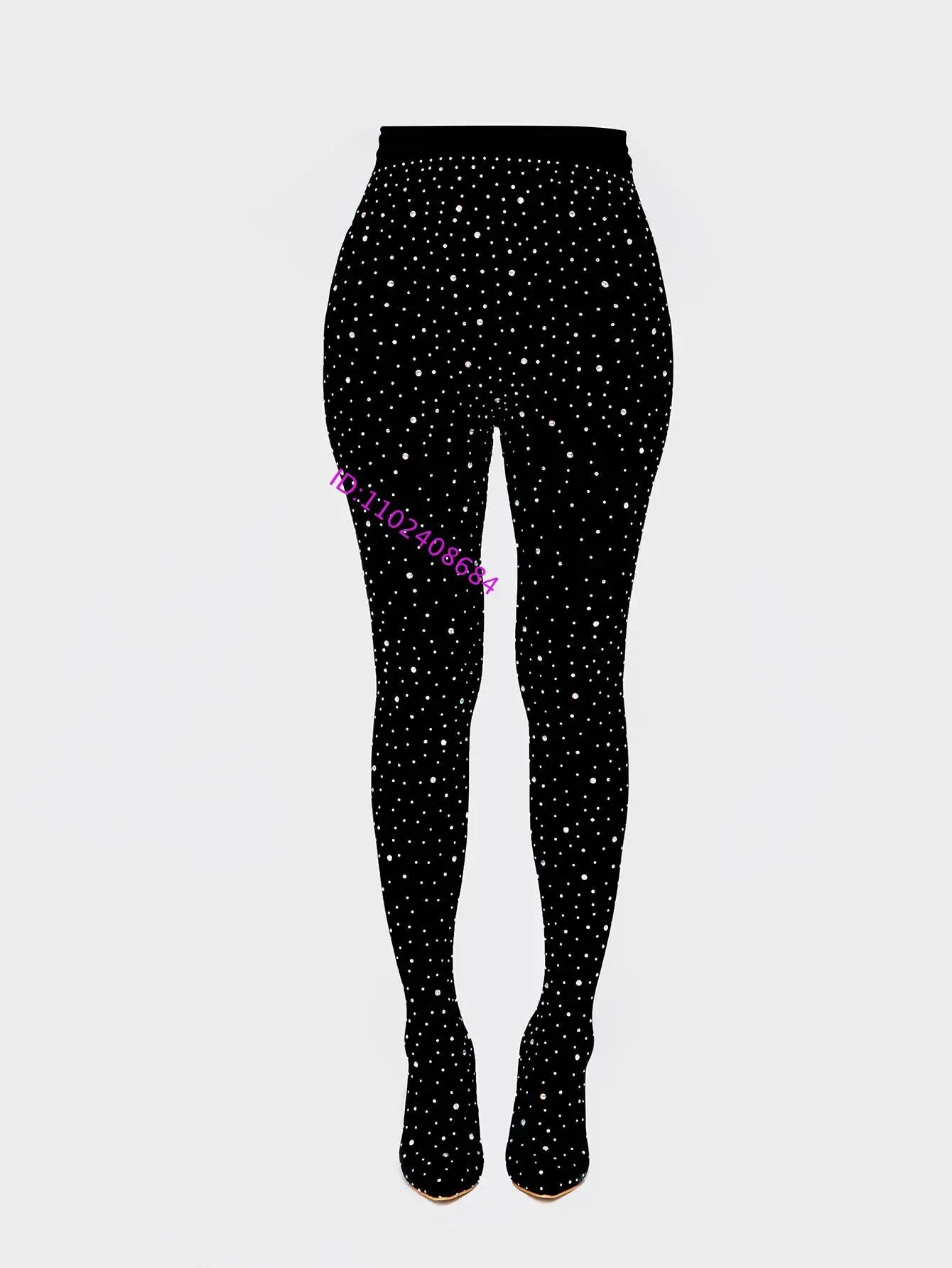 Black Lace Crystal Pointed Toe Over The Knee Boots For Women
