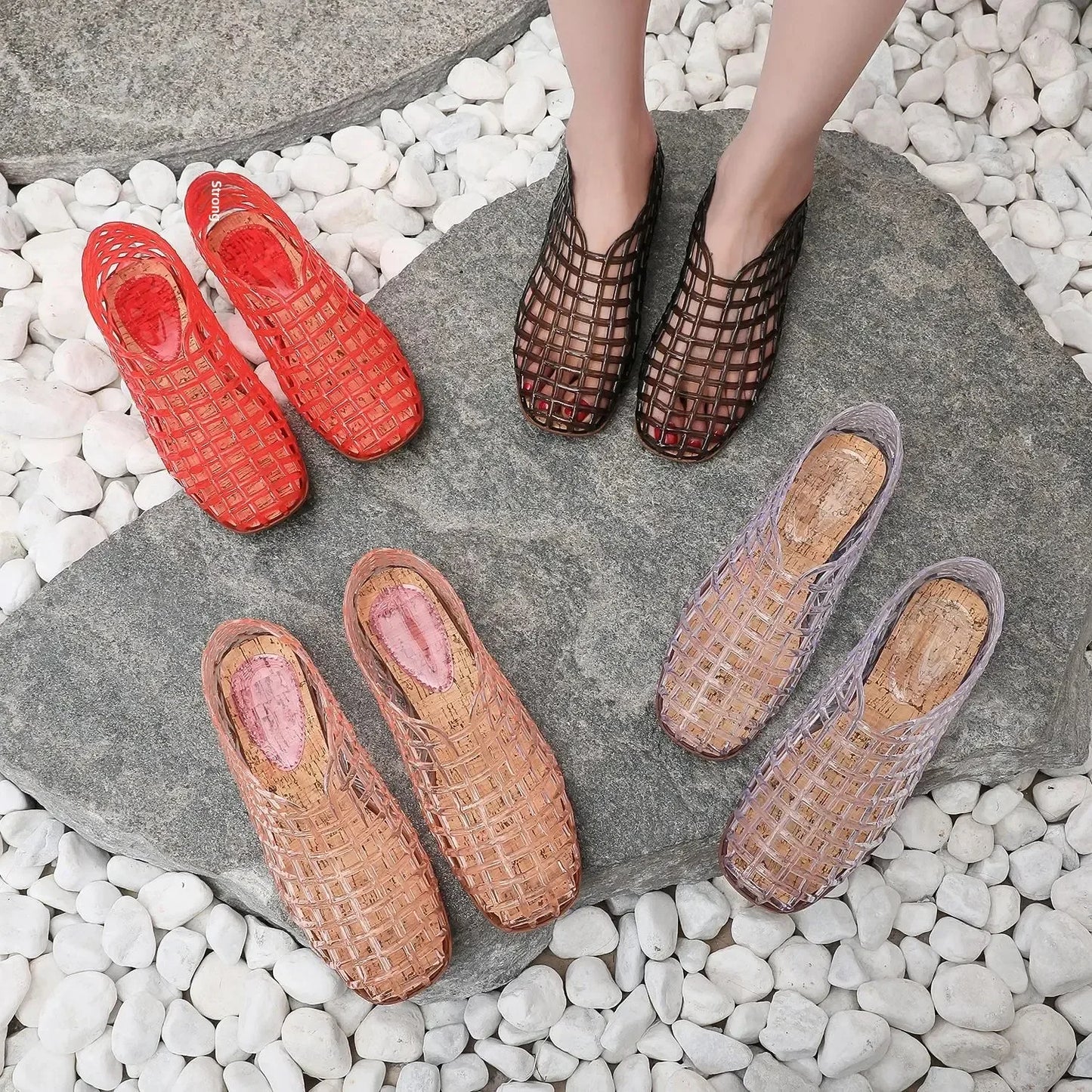 Lightweight Breathable Hollow Out Jelly Slides For Women