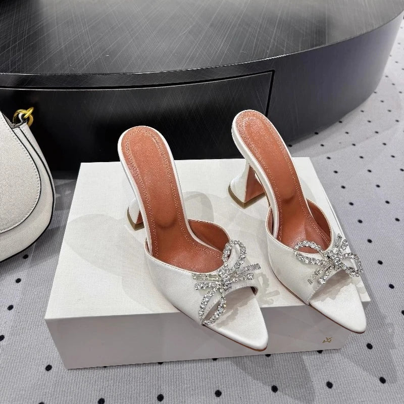 Bow Rhinestone Pointed Toe High Heel Sandals for Women