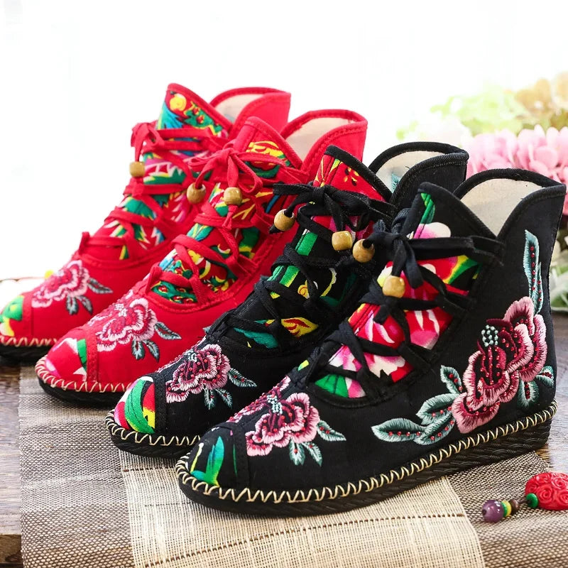 Vintage Floral Canvas Wedge Boot