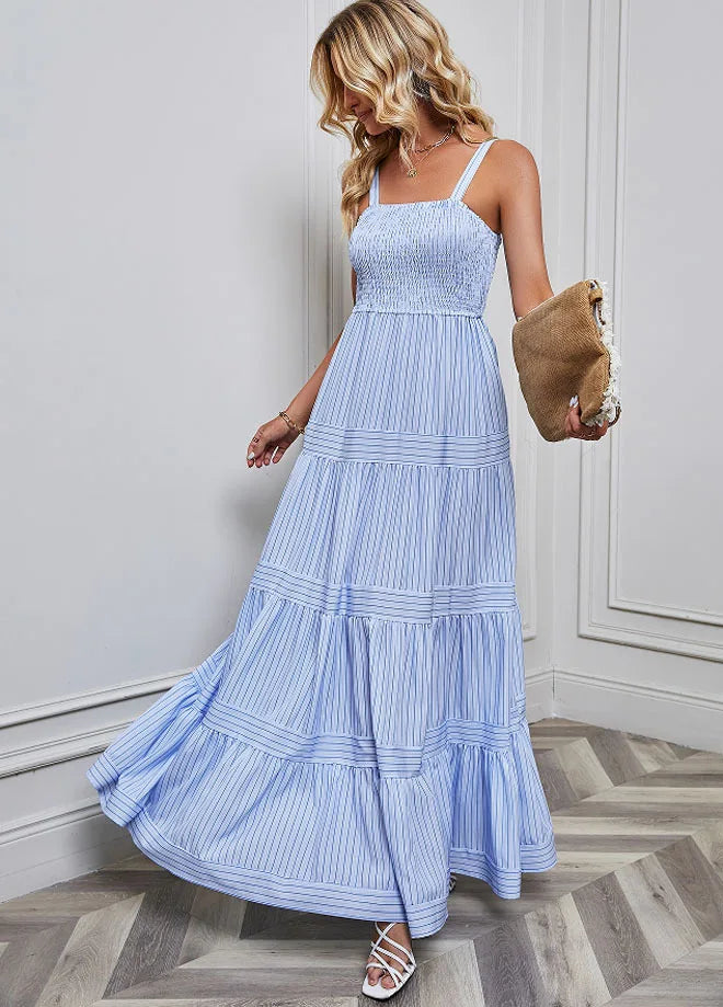 Elegant Striped Spaghetti Strap Maxi Dress for Women