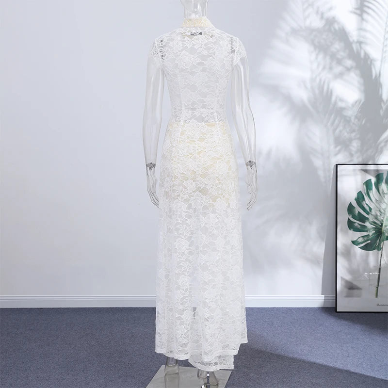 Elegant Lace Trim Two Piece Wide Leg Pant Set for Women