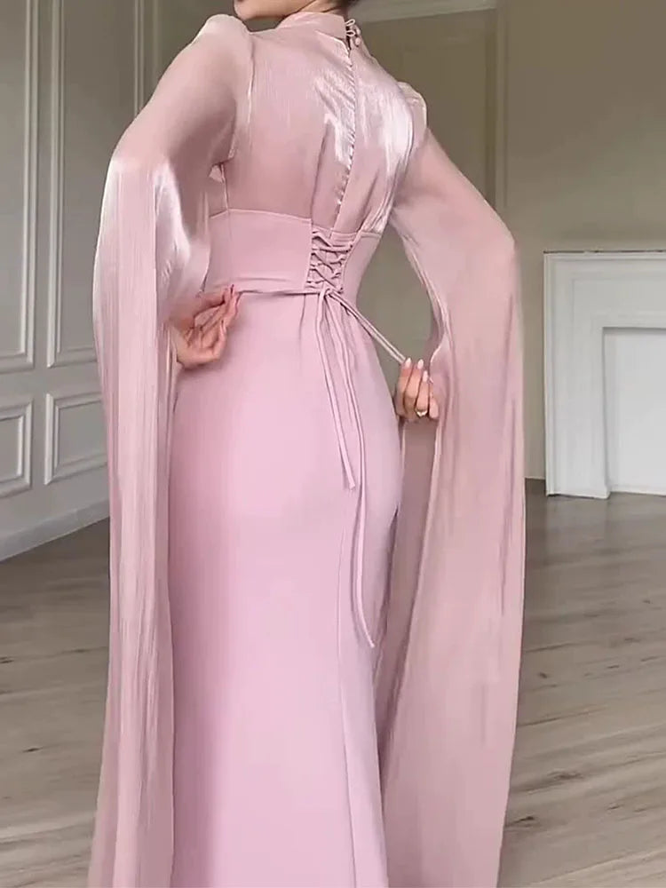 Elegant Satin Split Sleeve Evening Dress for Women