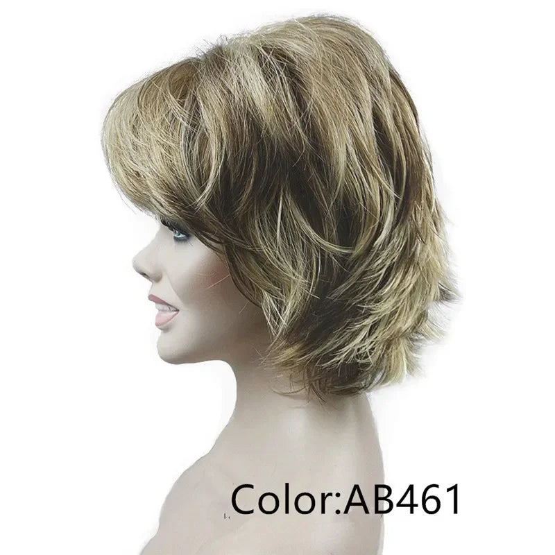 Fluffy Short Straight Layered Blonde Synthetic Wig For Women