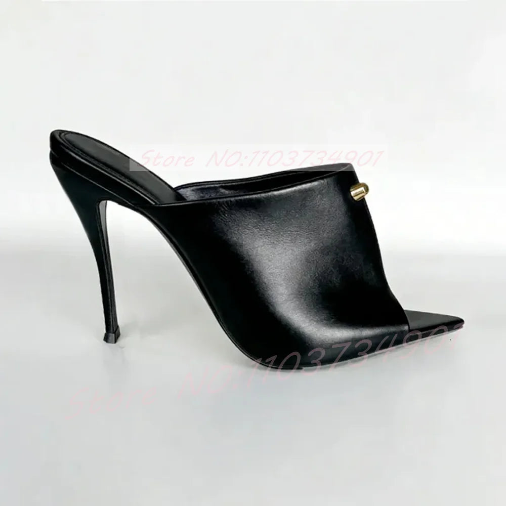 Red Suede Pointed Toe Rivet High Heel Mules for Women
