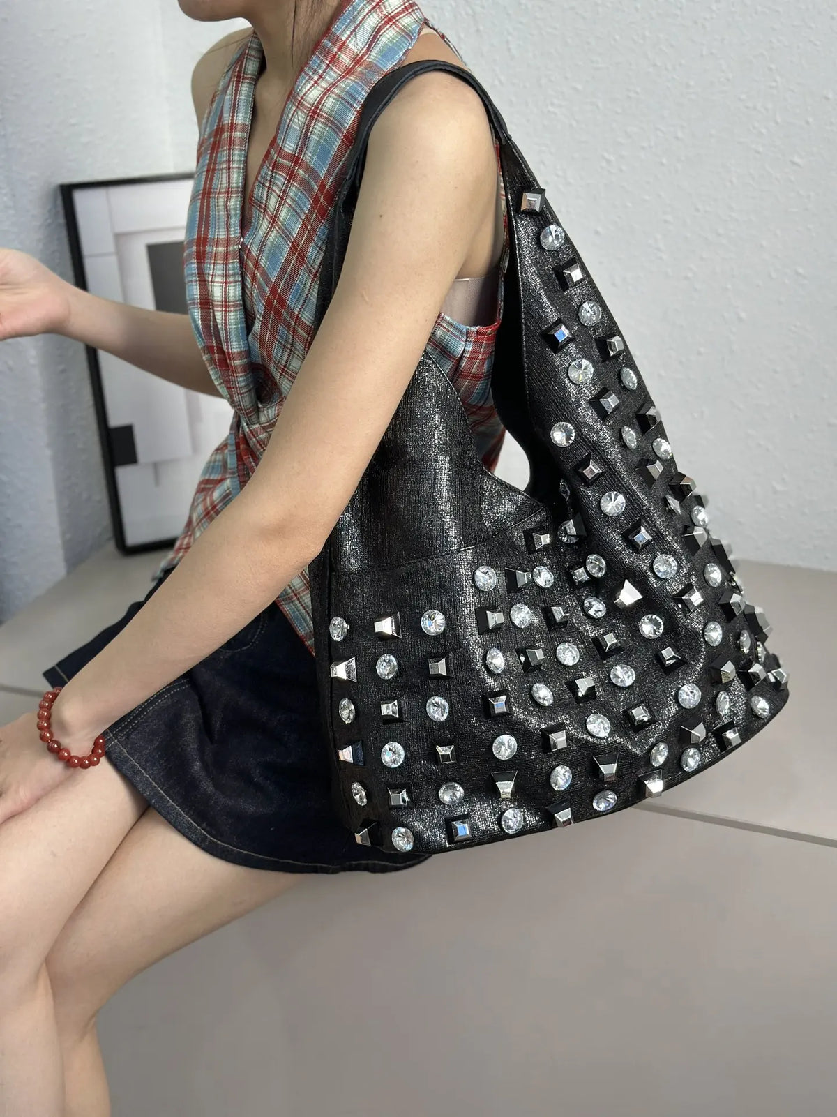 New Women's Diamond Handbag Luxury Brand Fashion Diamond Women's Shoulder Bag Large Capacity Shiny 2-piece Set Women's Bag