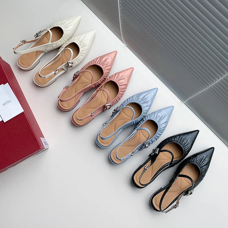 Genuine Leather Pleated Closed Toe Sandals for Women