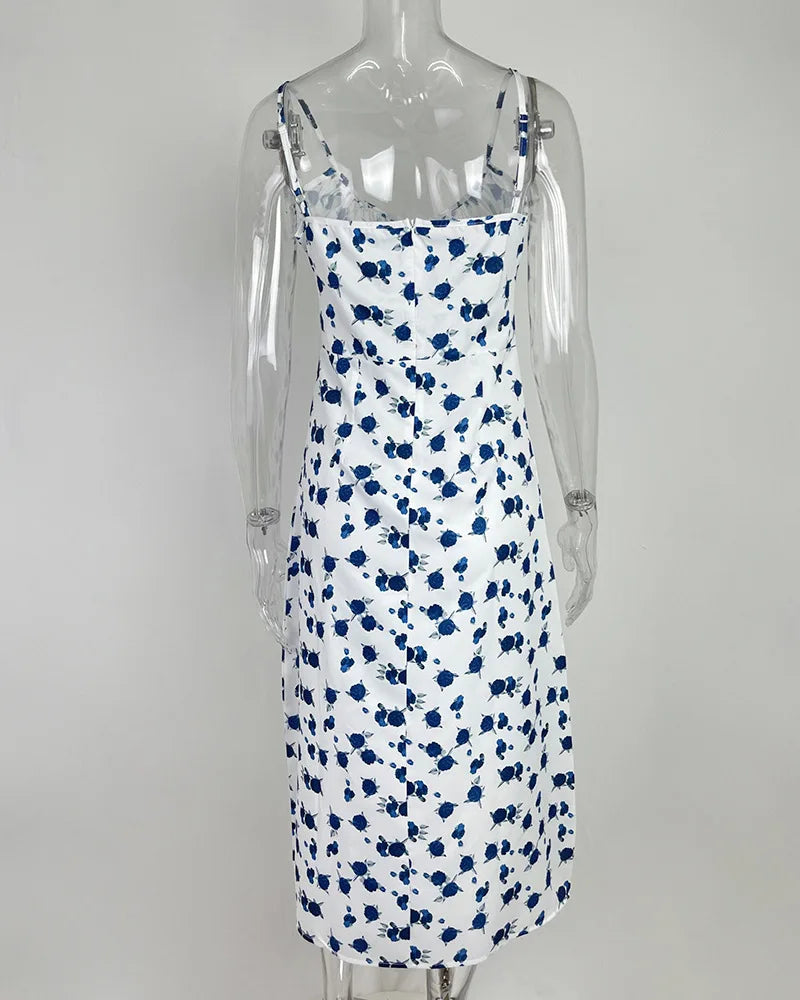 Floral Print Spaghetti Strap Dress for Women Beach Party Style
