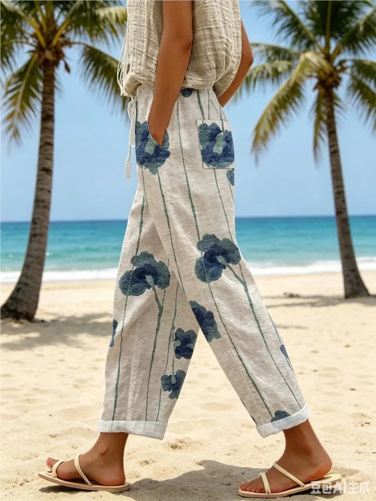 Elegant Printed Loose Ankle-Length Casual Pants for Women